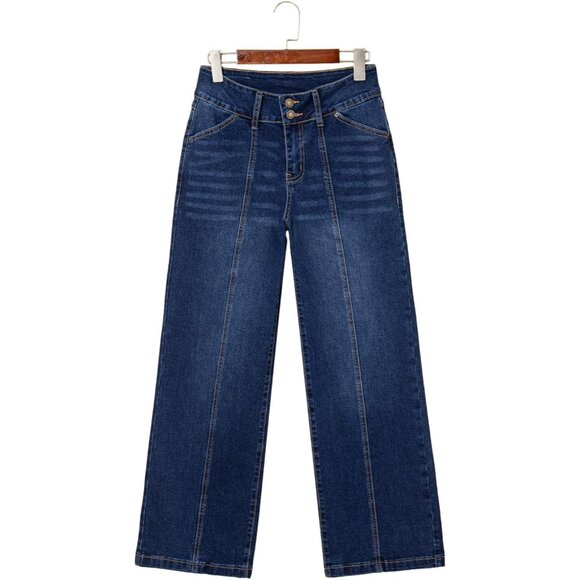 Women's Wide Leg Jeans High Waisted Straight Tummy Control Casual Pants - Picture 5 of 6